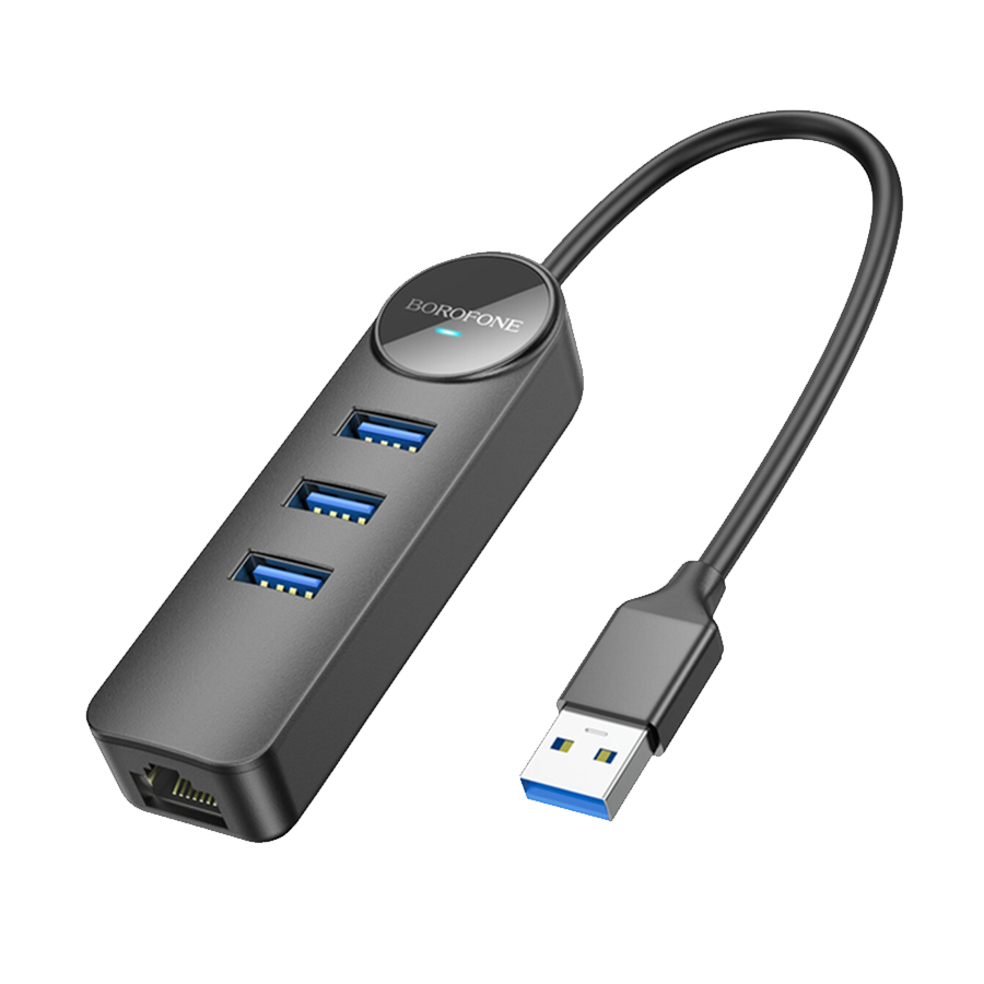 Borofone USB HUB + GLAN Ethernet Adapter DH6 Erudite 4-in-1, USB3.0x3 +RJ45 , Siva