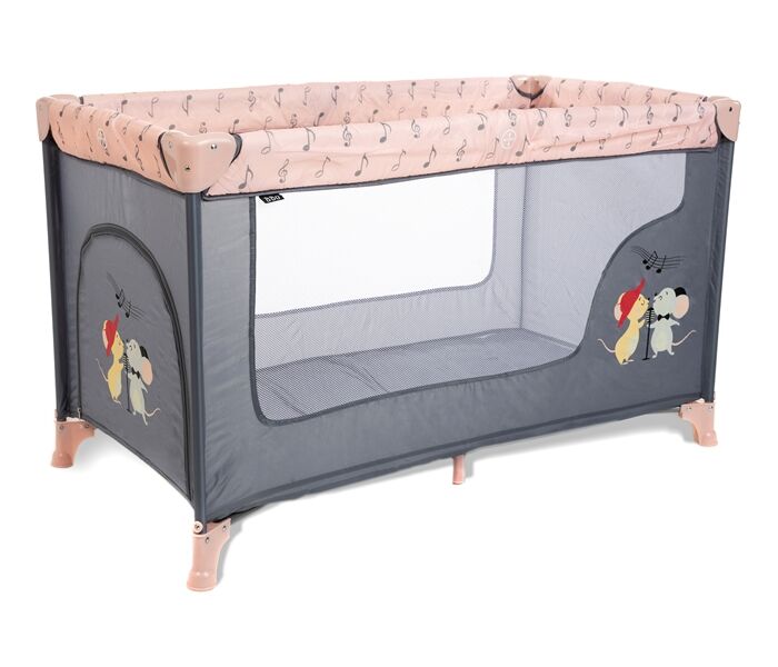 BBO Prenosivi krevetac Dream&Play, 1 nivo, Sivo-roze