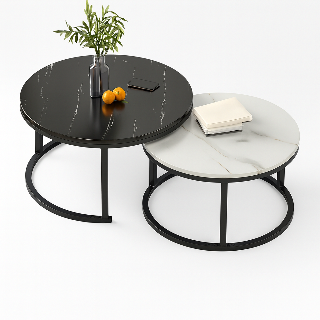 Giga Set od dva klub stola Egelev, 70x50 cm, Crno-bijeli