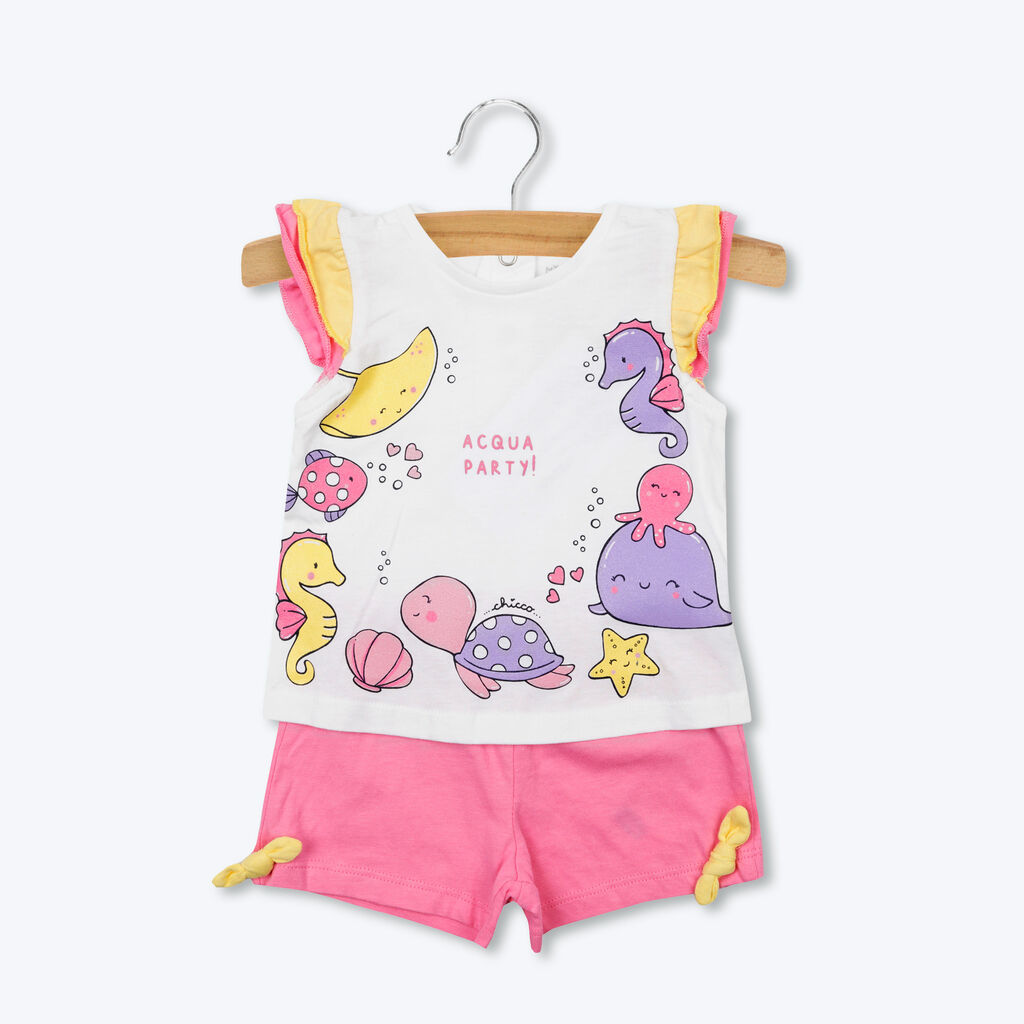 Chicco Komplet majica sa kratkih rukava i šorts za devojčice 09007188000000-015, Belo-roze