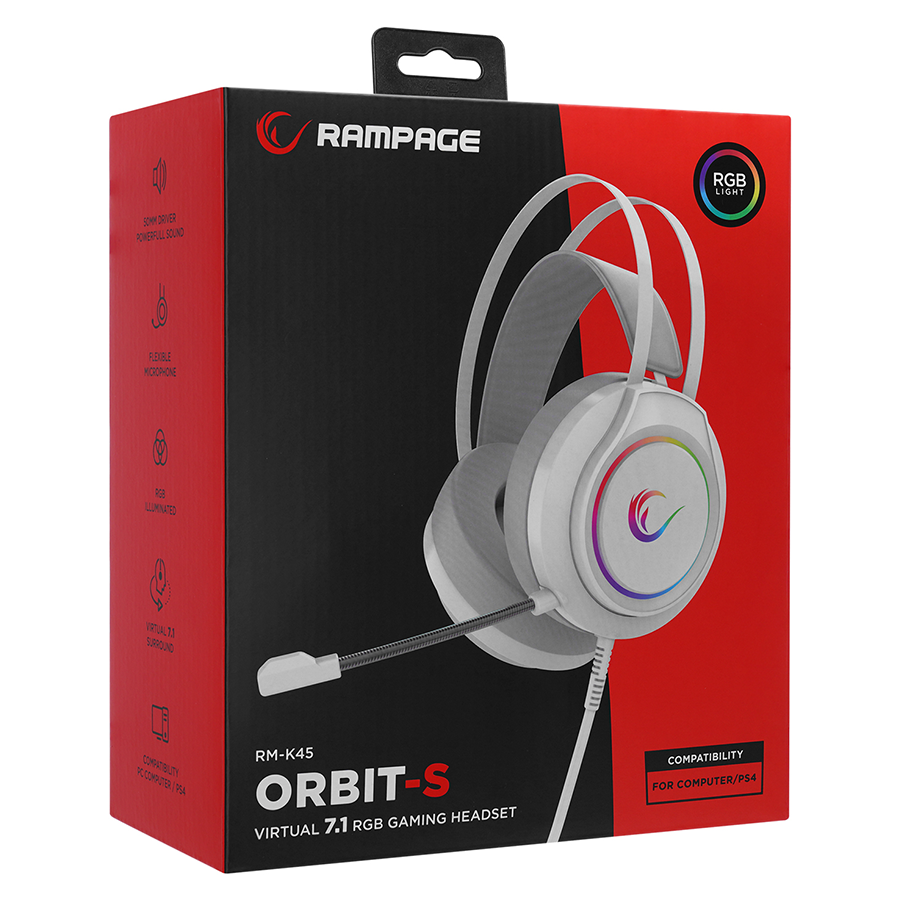 Slušalice sa mikrofonom gaming RAMPAGE RM-K45 ORBIT-S White RGB Led 7.1 Gaming Headset with Microphone, 40794