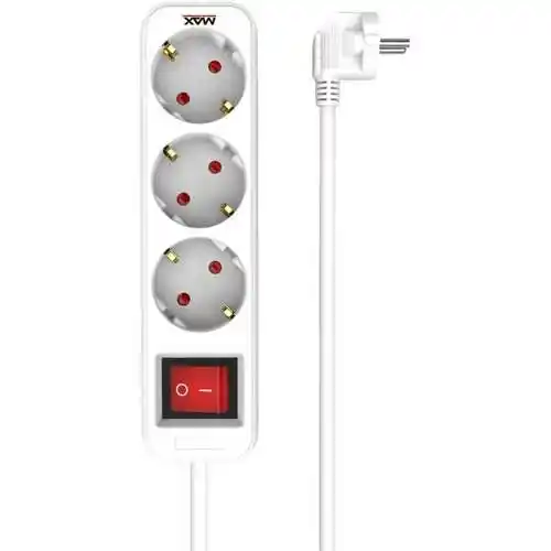 MAX produžni kabel s prekidačem MPS-103S-1.4M, 3 utičnice 1.4 m, bijela