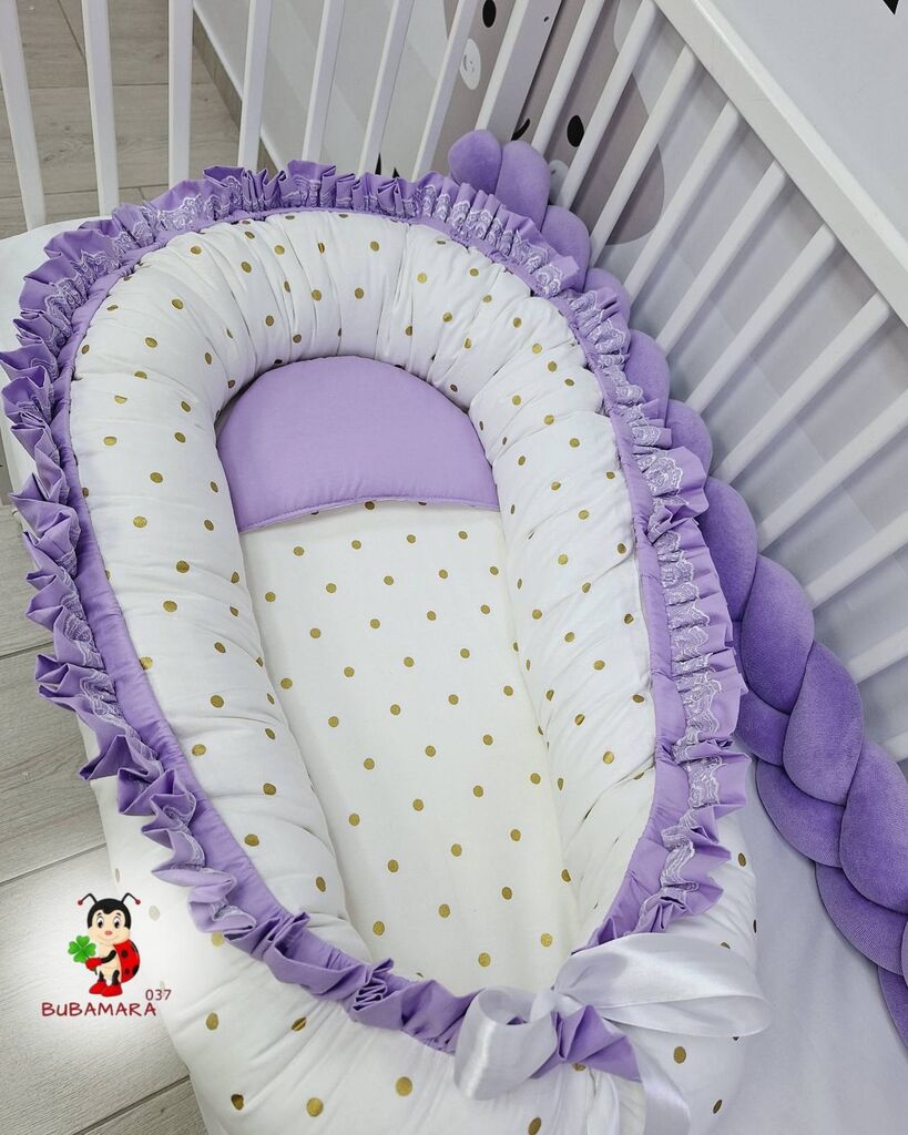 Bubamara037 Gnezdo za bebe sa karnerom Zlatne tufne, Lavanda