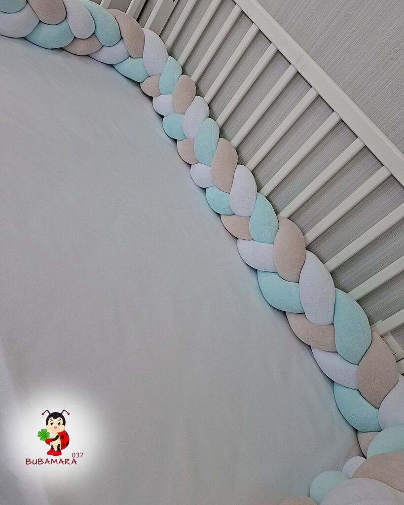 Bubamara037 Pletenica za krevetac, Trostruka, 120cm, Krem-menta