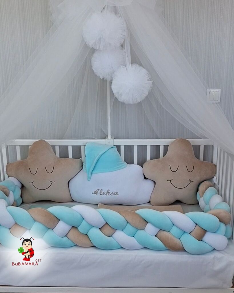 Bubamara037 Pletenica za krevetac, Četvorostruka, 180cm, Menta-krem