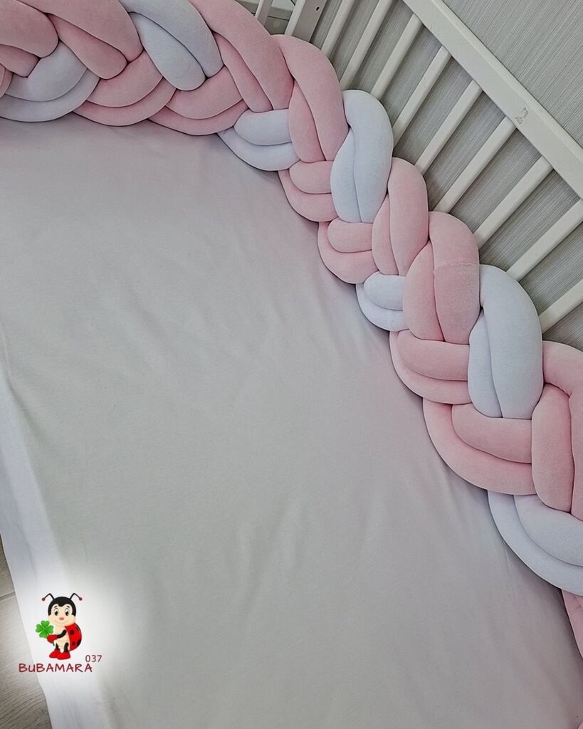 Bubamara037 Pletenica za krevetac, Šestostruka, 300cm, Roze-bela