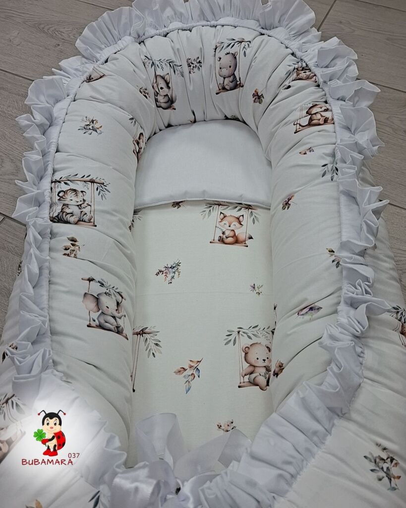 Bubamara037 Gnezdo za bebe sa karnerom Životinjice, Belo