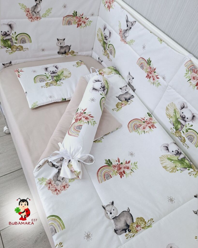 Bubamara037 Set posteljine za krevetac sa ravnom ogradicom Koala, Bež