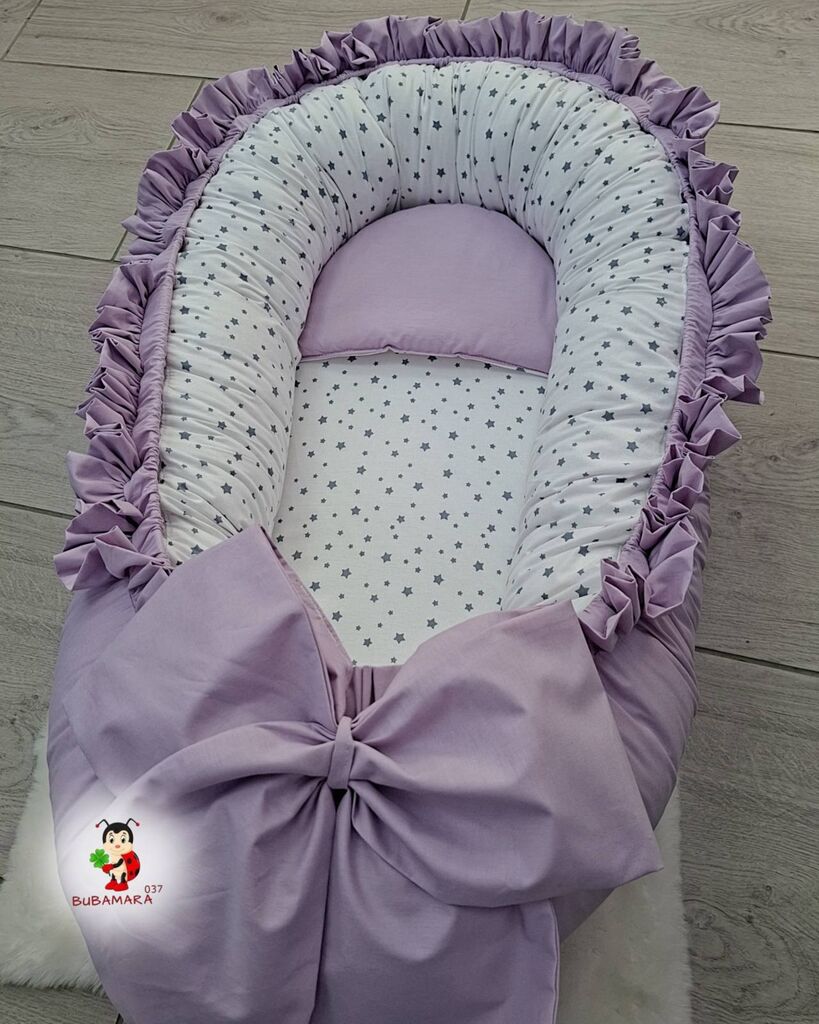 Bubamara037 Gnezdo za bebe sa karnerom Zvezdice, Lavanda