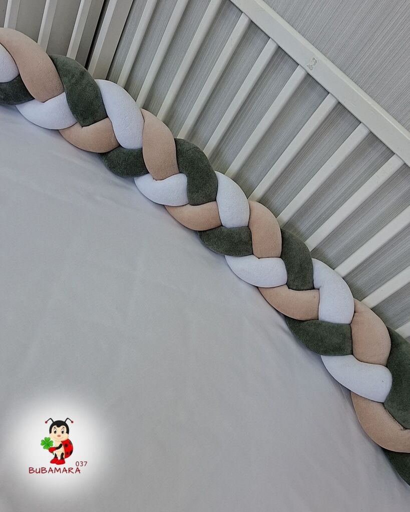 Bubamara037 Pletenica za krevetac, Trostruka, 300cm, Zeleno-krem