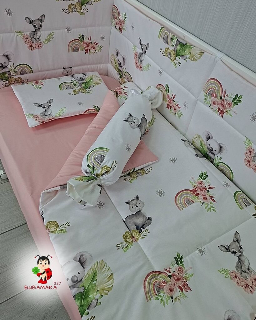 Bubamara037 Set posteljine za krevetac sa ravnom ogradicom Koala, Roze
