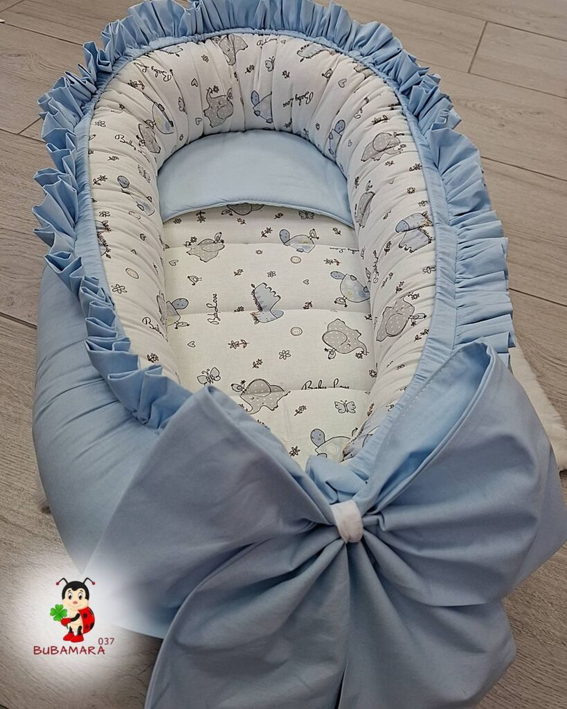 Bubamara037 Gnezdo za bebe sa karnerom Slonici,  Svetloplavo