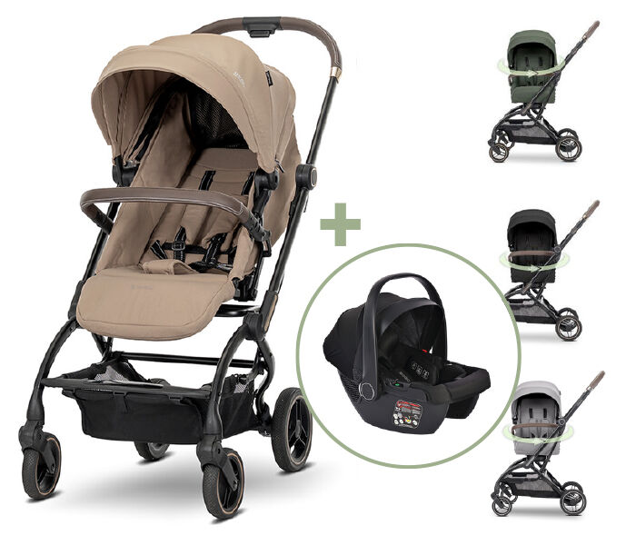 Lorelli Set kolica za bebe Makaya sa rotacionim sedištem 360° i auto sedište, 22 kg, Bež