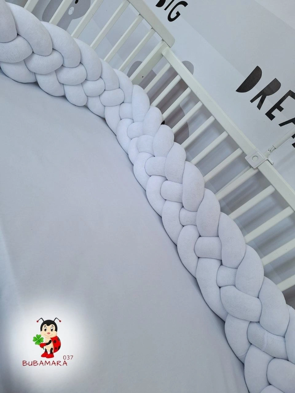 Bubamara037 Pletenica za krevetac Četvorostruka, 360 cm, Bela
