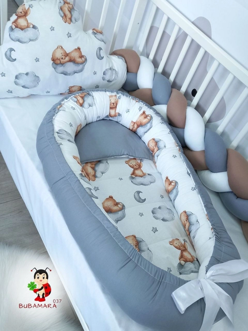 Bubamara037 Gnezdo za bebe Medvedić, Tamno sivo