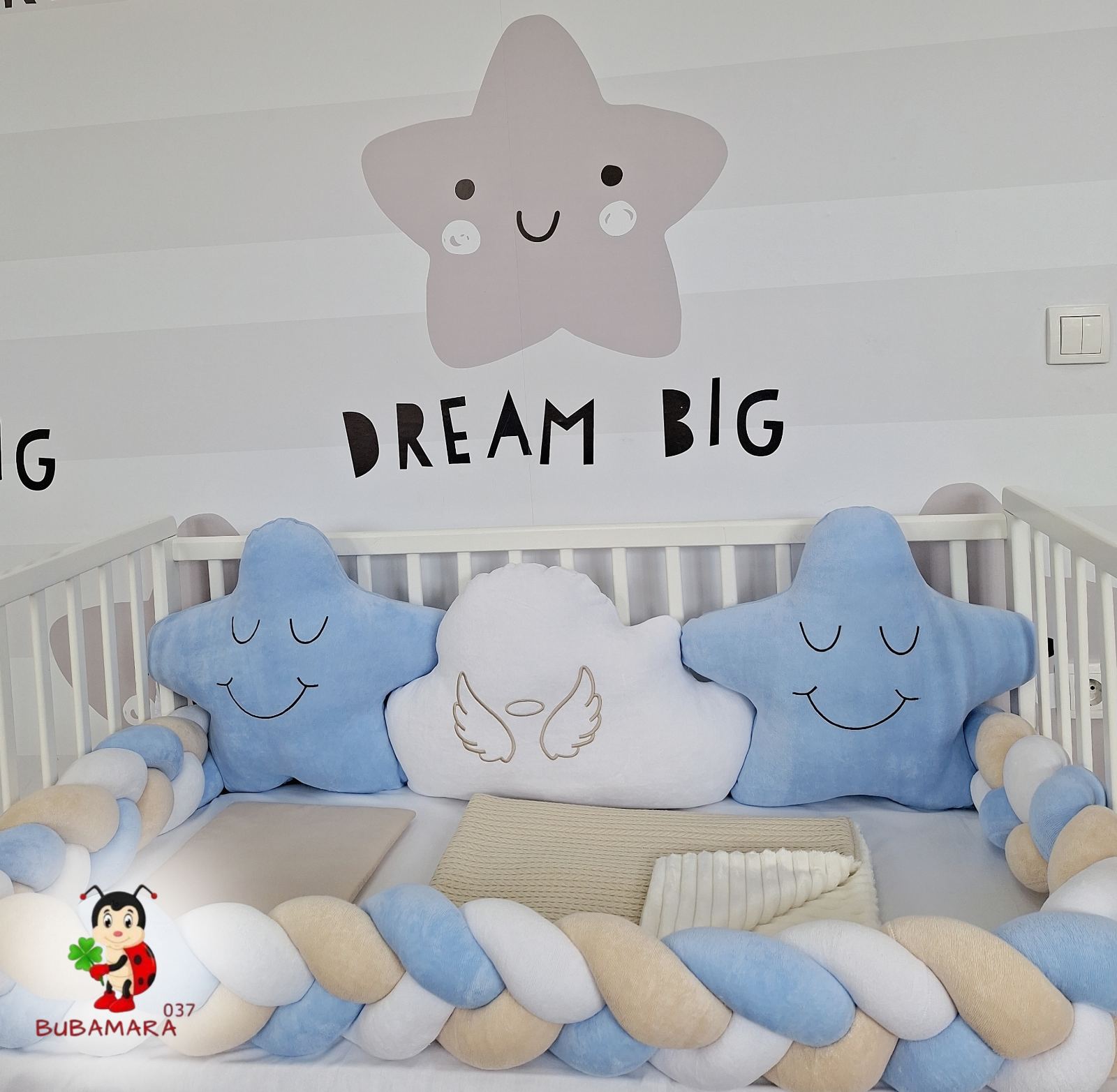 Bubamara037 Set za krevetac sa ogradom od pletenica, Sa lastišem, Višebojni