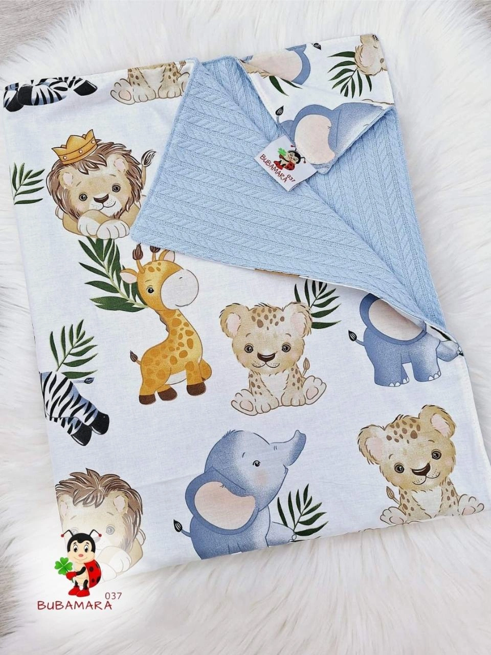 Bubamara037 Pokrivač za bebe Životinje, Belo-Plavi