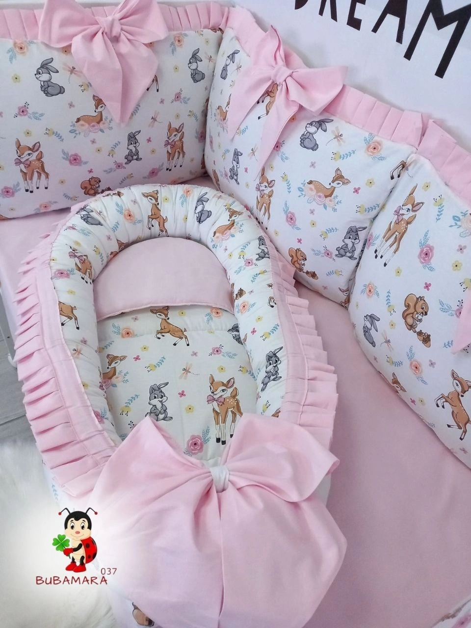 Bubamara037 Gnezdo za bebe sa karnerom Bambi, Roze