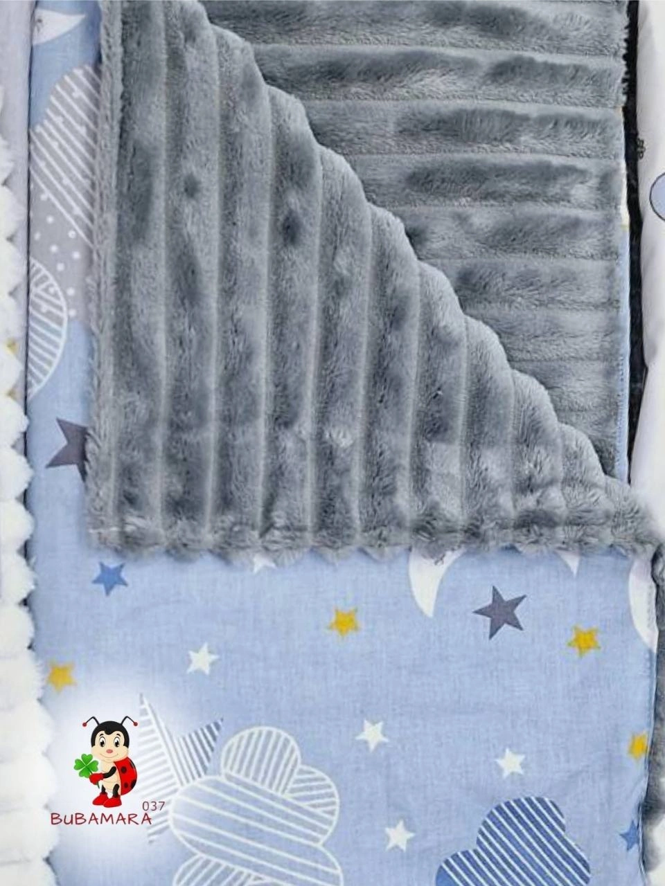 Bubamara037 Pokrivač za bebe Oblačići, Plavo-Sivi
