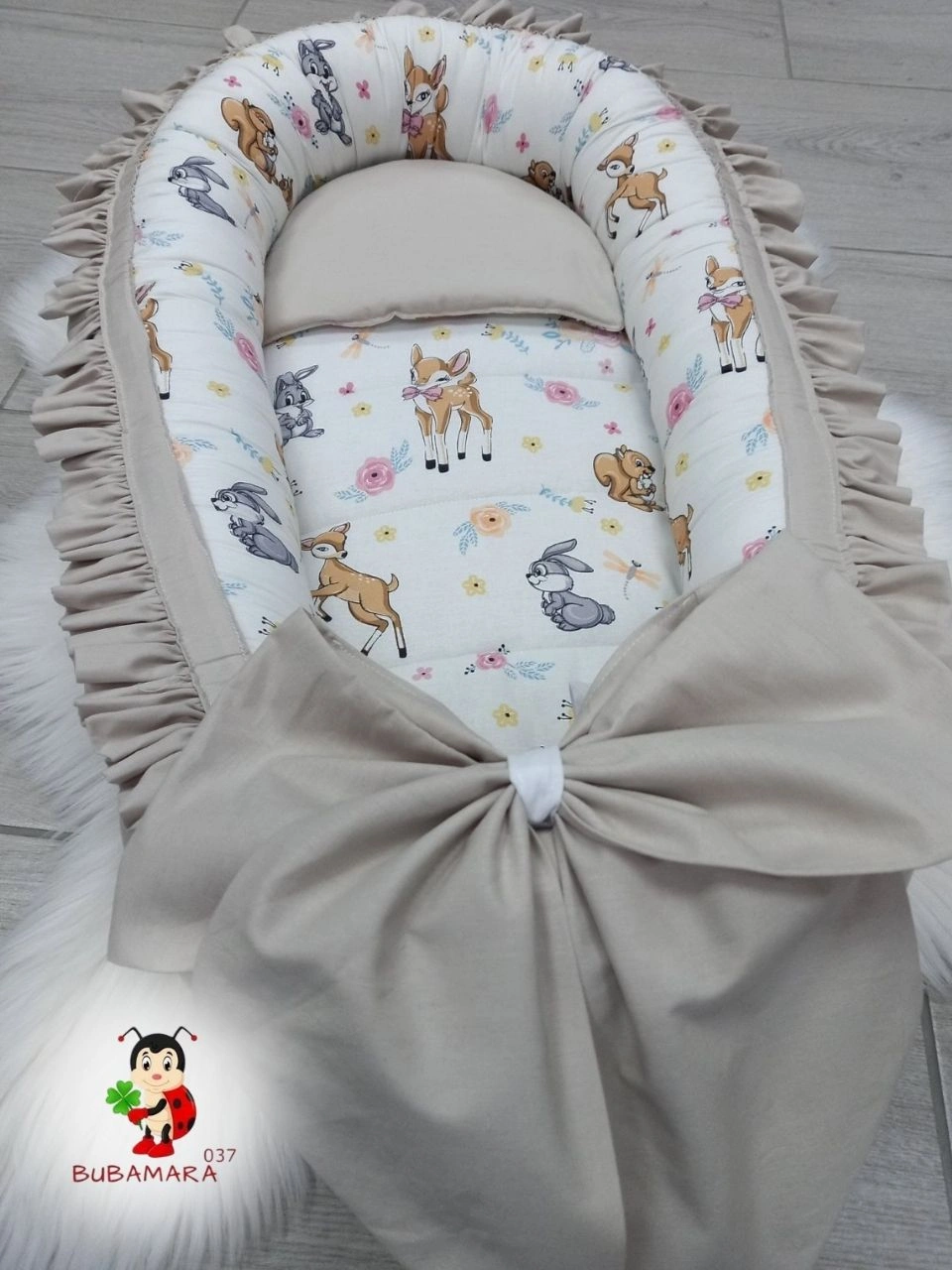 Bubamara037 Gnezdo za bebe sa karnerom Bambi, Krem