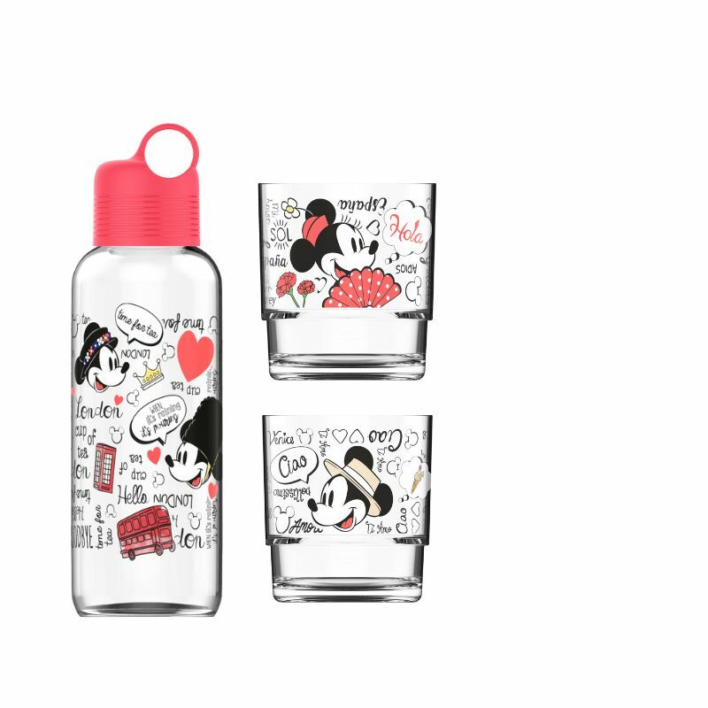 Set flašica za vodu i čaše Mickey Mouse, 3 komada, Crveni