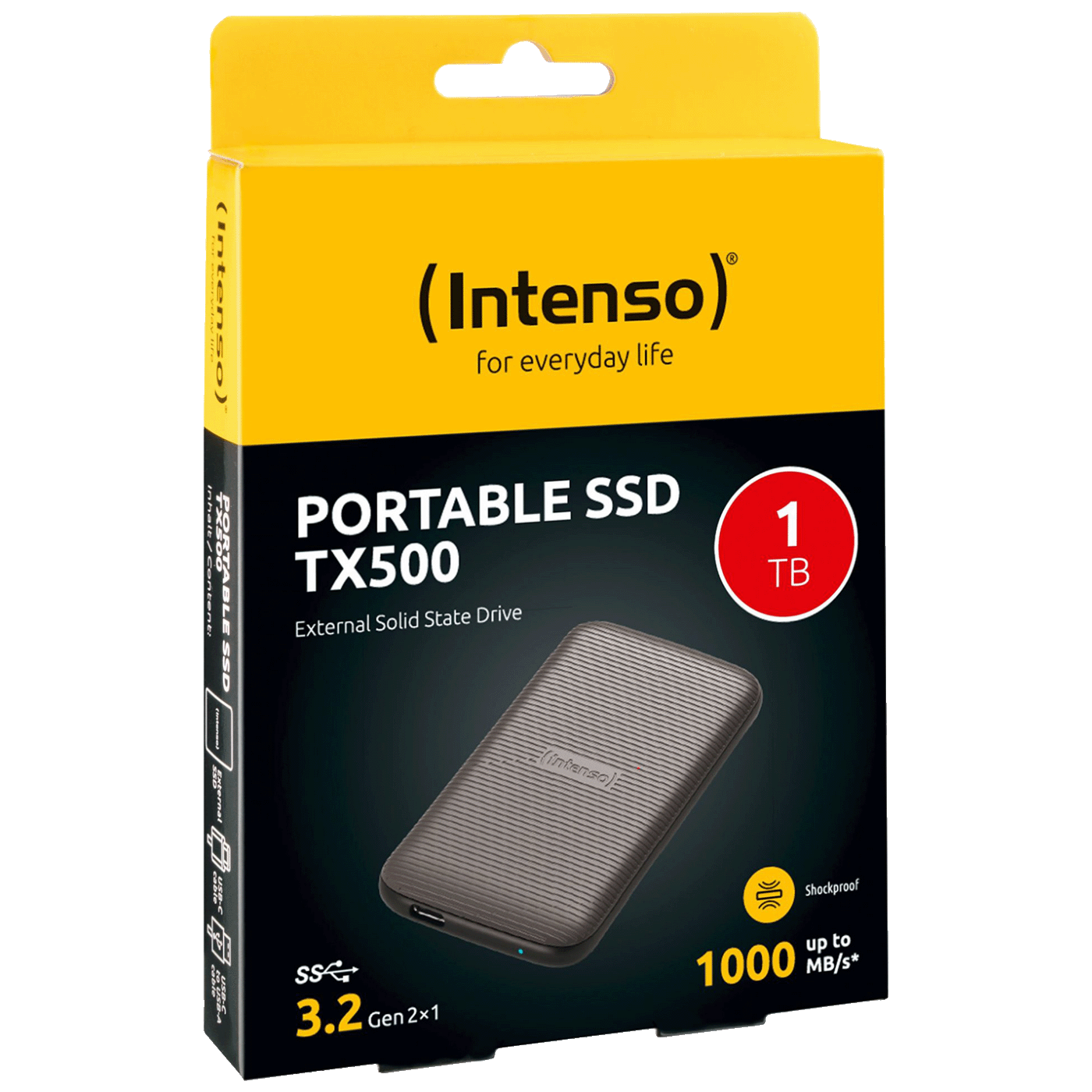 INTENSO Eksterni SSD TX500, Do 1000 MB/s, 1TB, USB 3.2