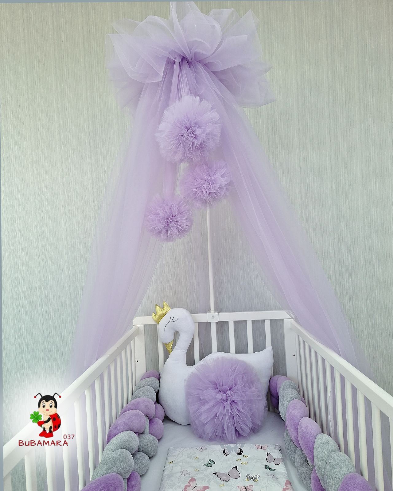 Bubamara037 Baldahin za krevetac, sa držačem, Lavanda