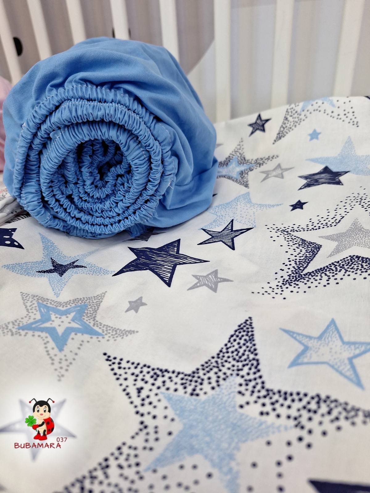 Bubamara037 Dečija posteljina Zvezdice, bez lastiša, Plavo-Bela