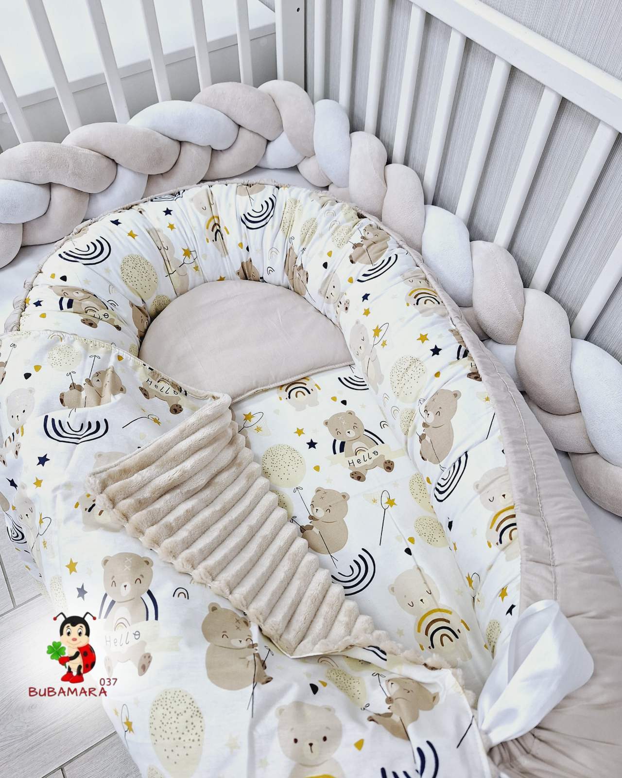 Bubamara037 Pokrivač za bebe Medvedić, Bež-Beli
