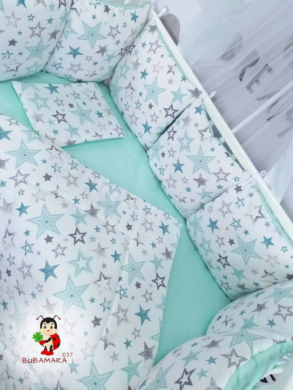 Bubamara037 Set za krevetac sa ogradicom od jastuka, Tirkizni