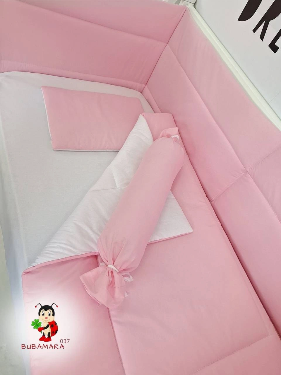 Bubamara037 Set za krevetac sa ravnom ogradicom , Dva lica, Roze