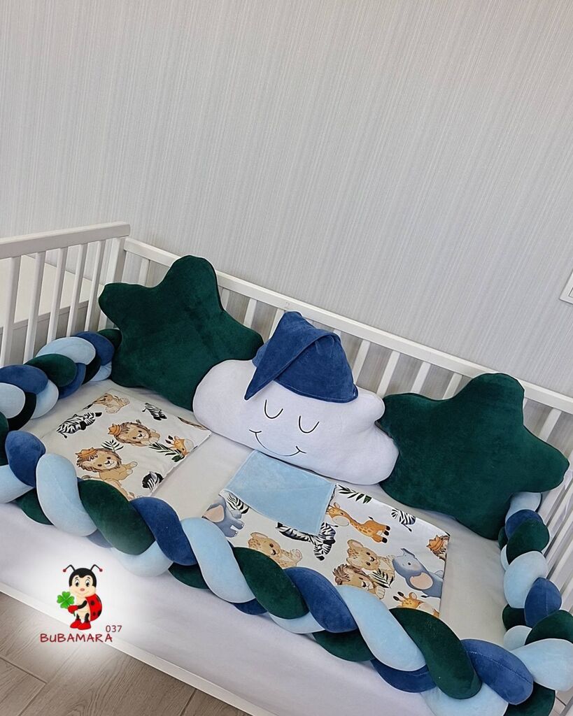 Bubamara037 Set za krevetac sa ogradicom od pletenica, 120x60cm, Zeleni