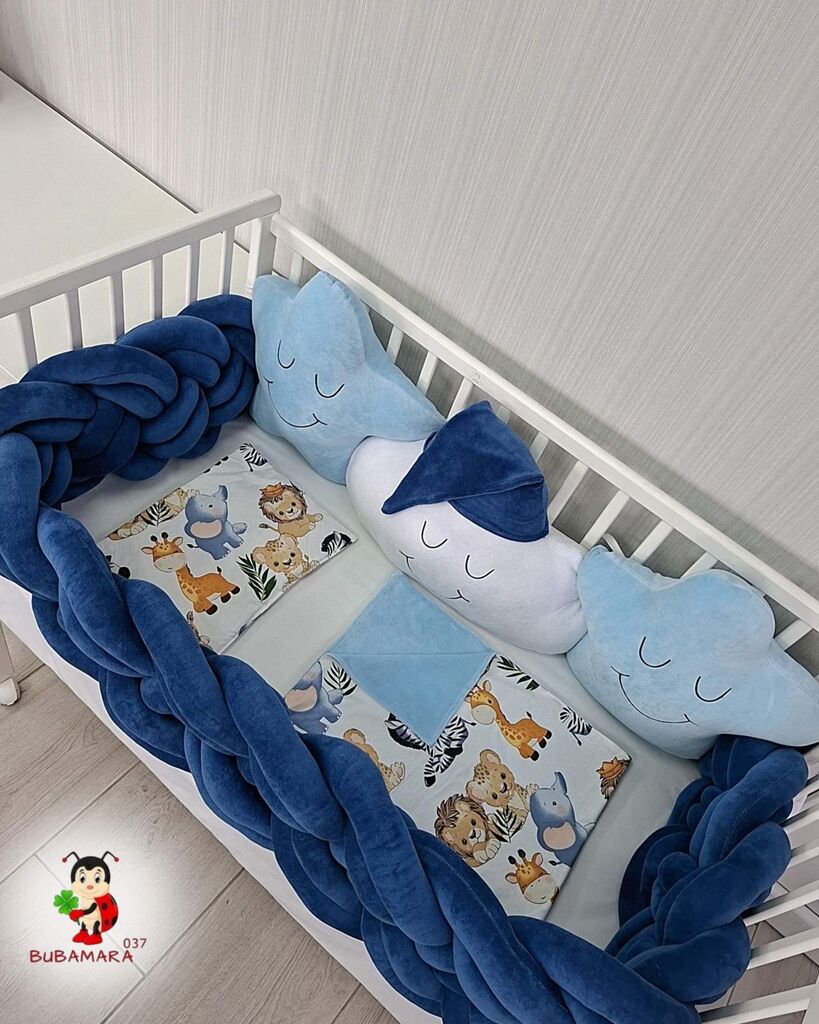 Bubamara037 Set za krevetac sa ogradicom od pletenica, 120x60cm, Teget