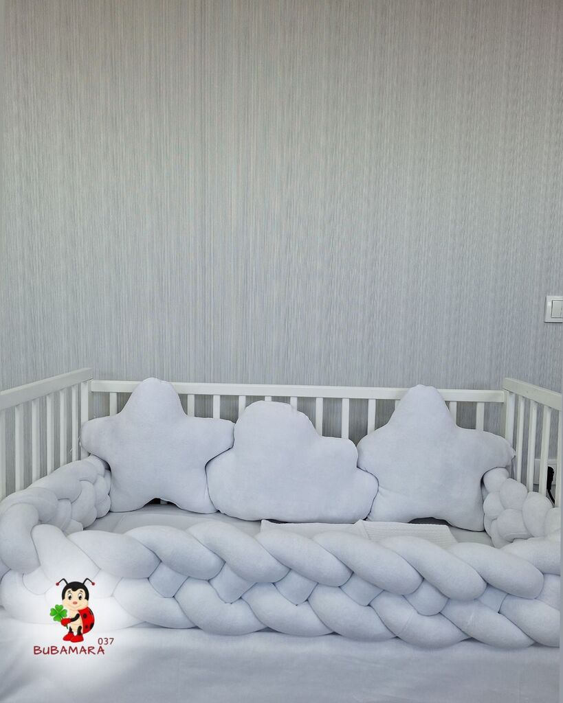 Bubamara037 Set za krevetac sa ogradicom od pletenica, 120x60cm, Beli