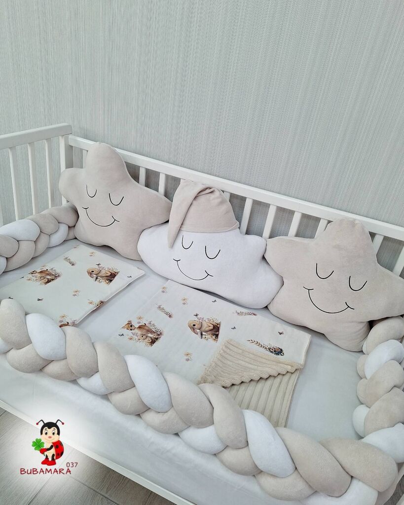 Bubamara037 Set za krevetac sa ogradicom od pletenica, 120x60cm, Krem