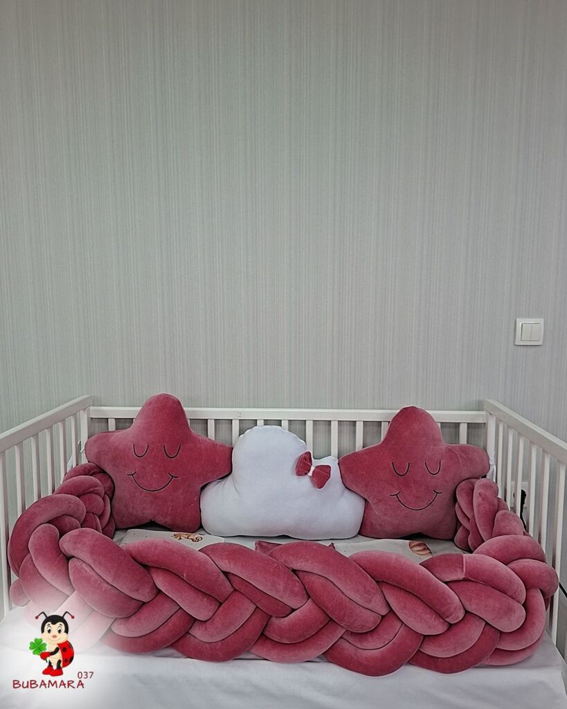 Bubamara037 Set za krevetac sa ogradicom od pletenica, 120x60cm, Bordo