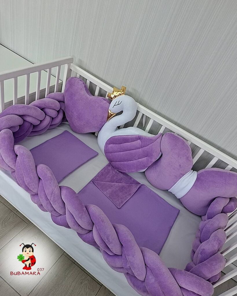 Bubamara037 Set za krevetac sa ogradicom od pletenica, 120x60cm, Ljubičasti