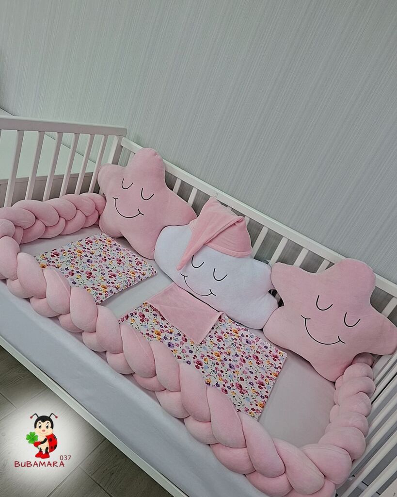Bubamara037 Set za krevetac sa ogradicom od pletenica, 120x60cm, Roze