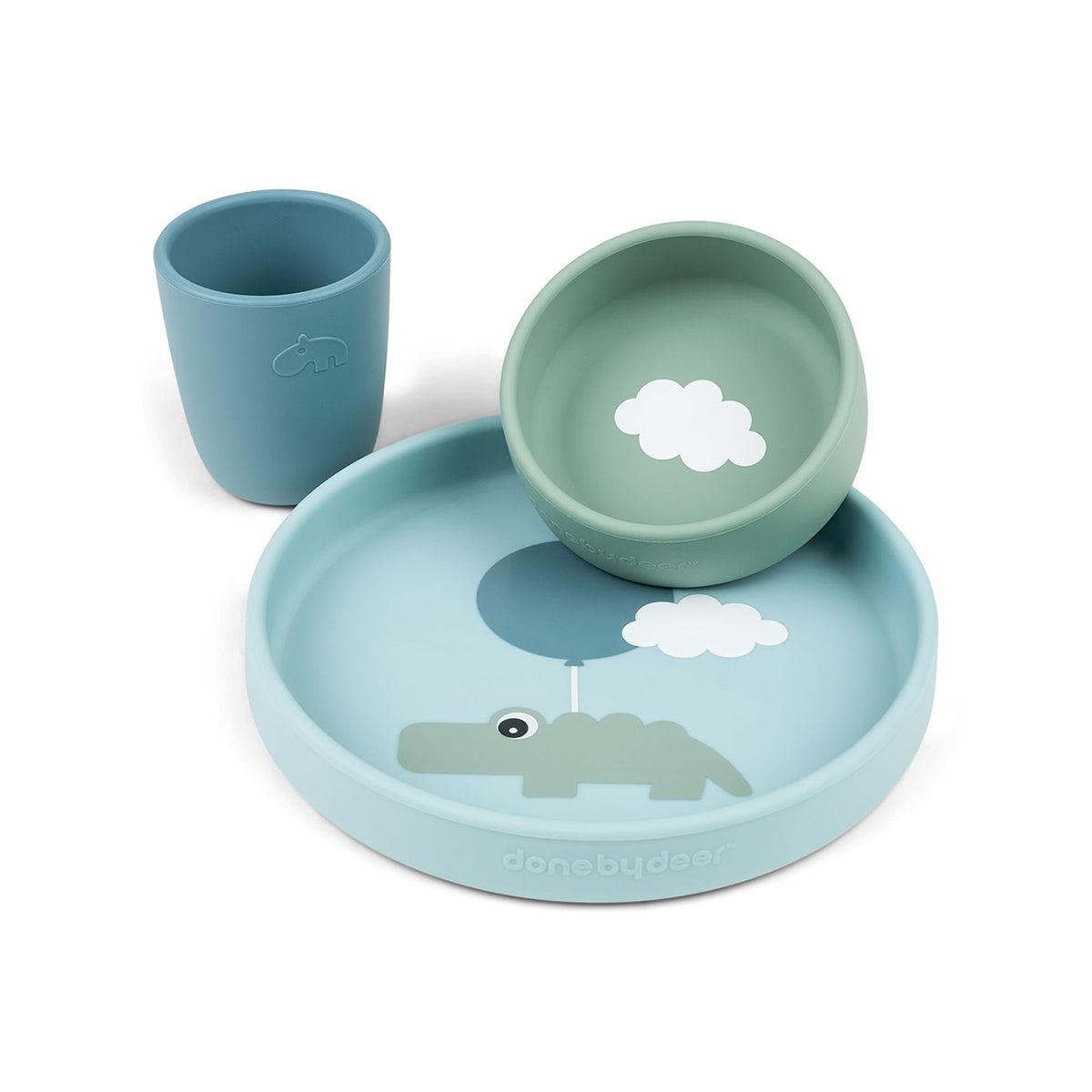 DONE BY DEER Silikonski set za jelo Happy clouds, Plavi