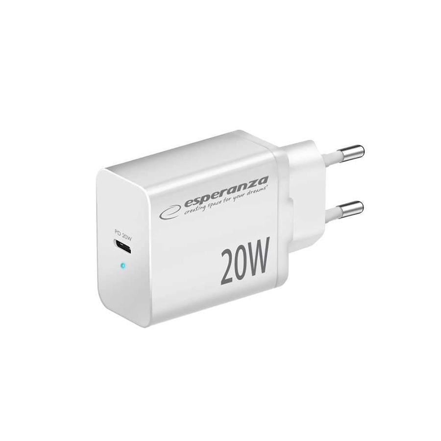 Esperanza USB punjač Type-C fast charger 20W USB-C PD, white