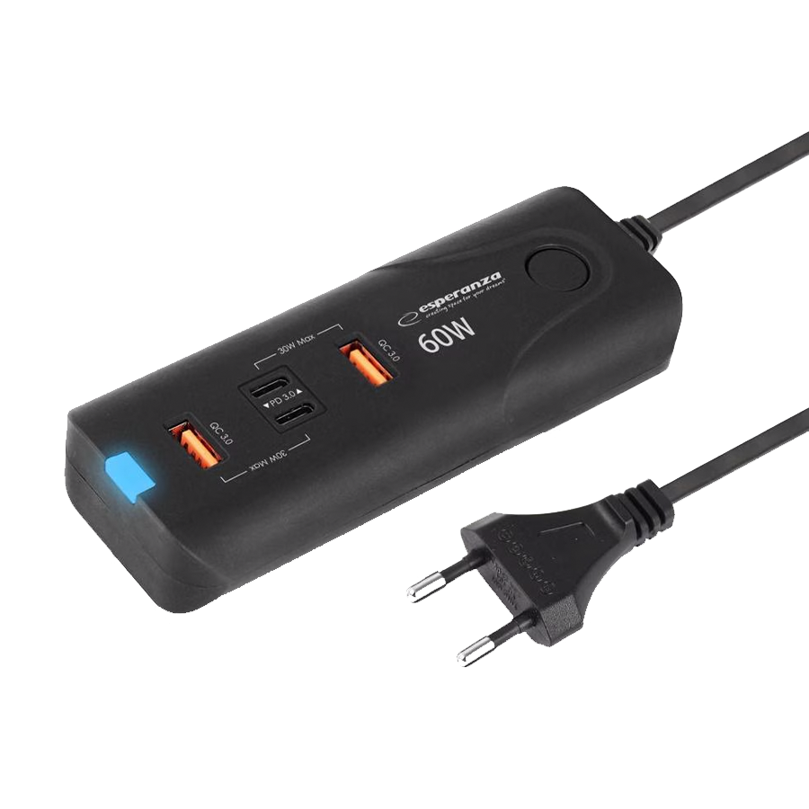 Esperanza USB punjač 2x Type-C + 2x USB-A 60W PD + QC 3.0
