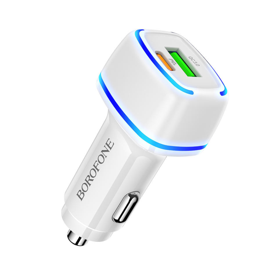 Borofone auto punjač BZ14A Mercury dual port PD20W + QC3.0 USB + Type-C, white