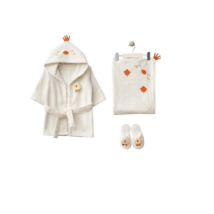Set za bebe Bade mantil, peškir i papuče 253594, Beli