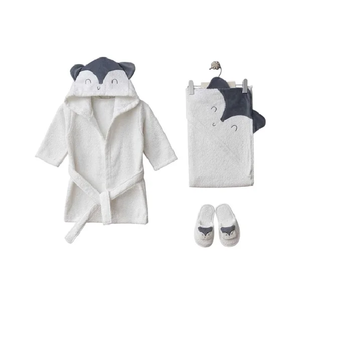 Set za bebe Bade mantil, peškir i papuče 253595, Beli