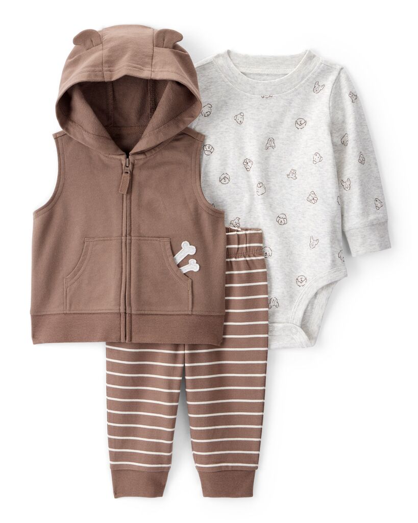 Carters Komplet za bebe, Prsluk, Bodi i Donji dio, 1T268510, Smeđe-sivi