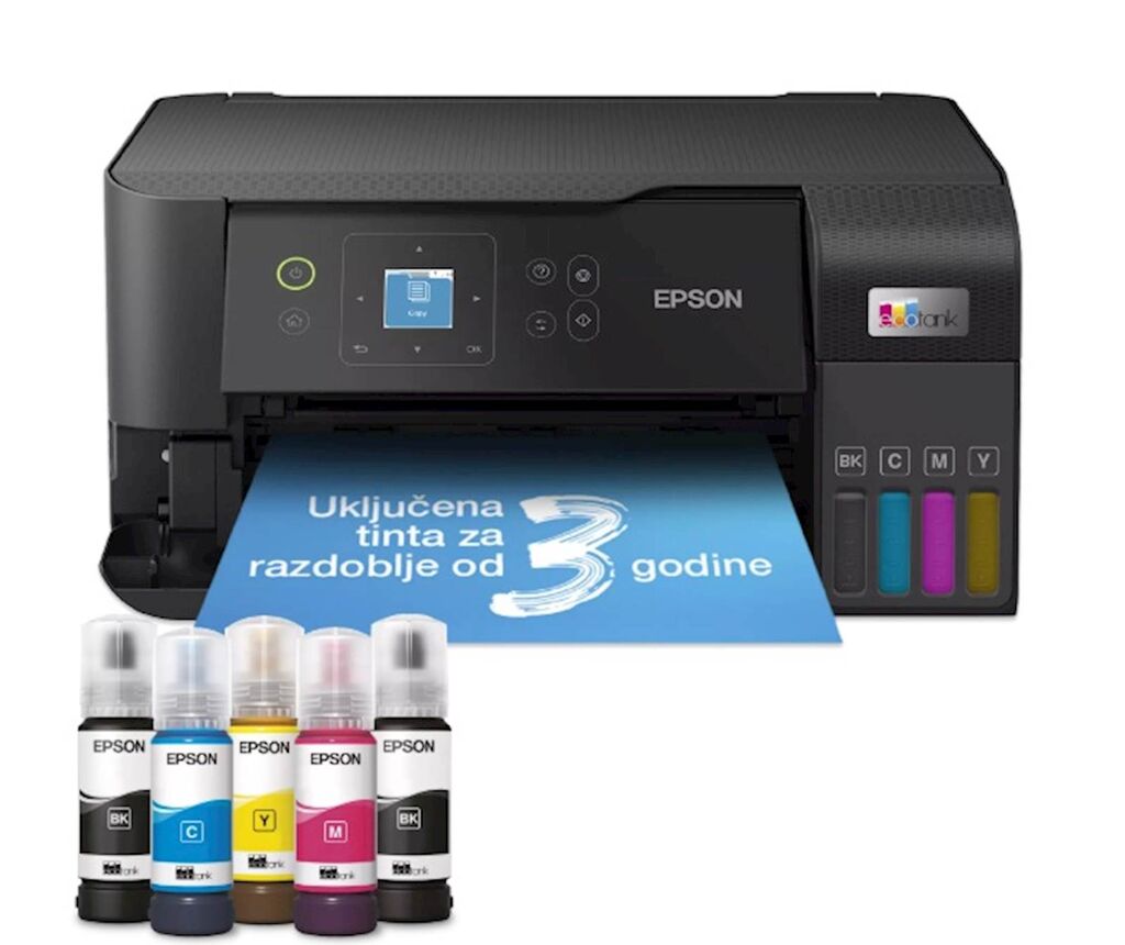 Printer EPSON EcoTank L3560 print/scan/copy/fax Rez.4.800 x 1.200 dpi. 33str/min Monokrom.20str/min Colour. ADF.Duplex.USB, LAN.WiFi. tinte br.103