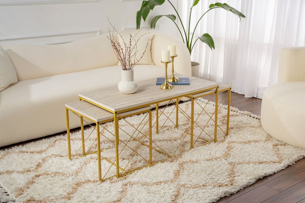 Hanah Home Club set stolova Defne, krem-zlatna boja