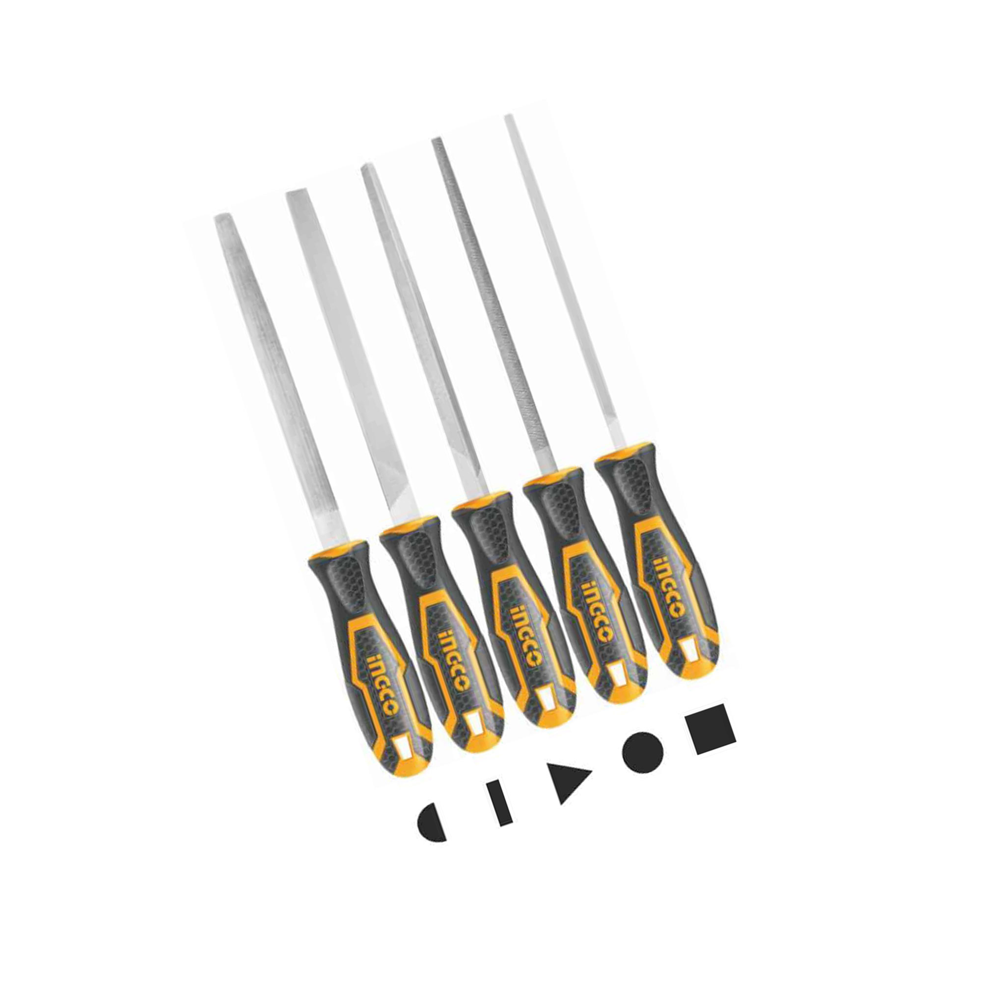 Ingco Set 5 Lime Per Metallurgia: Piatta, Mezzotonda, Tonda, Triangolo, Quadrata (200mm)