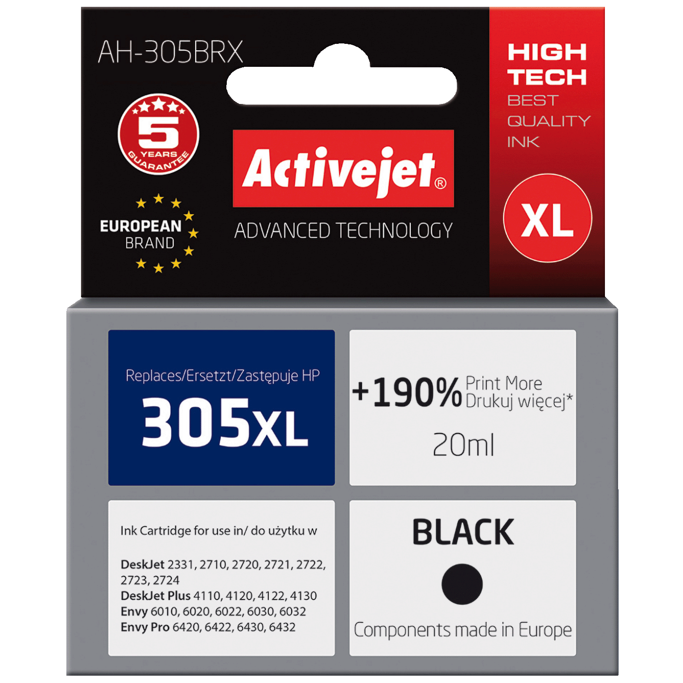 ACTIVEJET Tinta za printer AH-305BRX, HP 305XL, 20ml, Crna