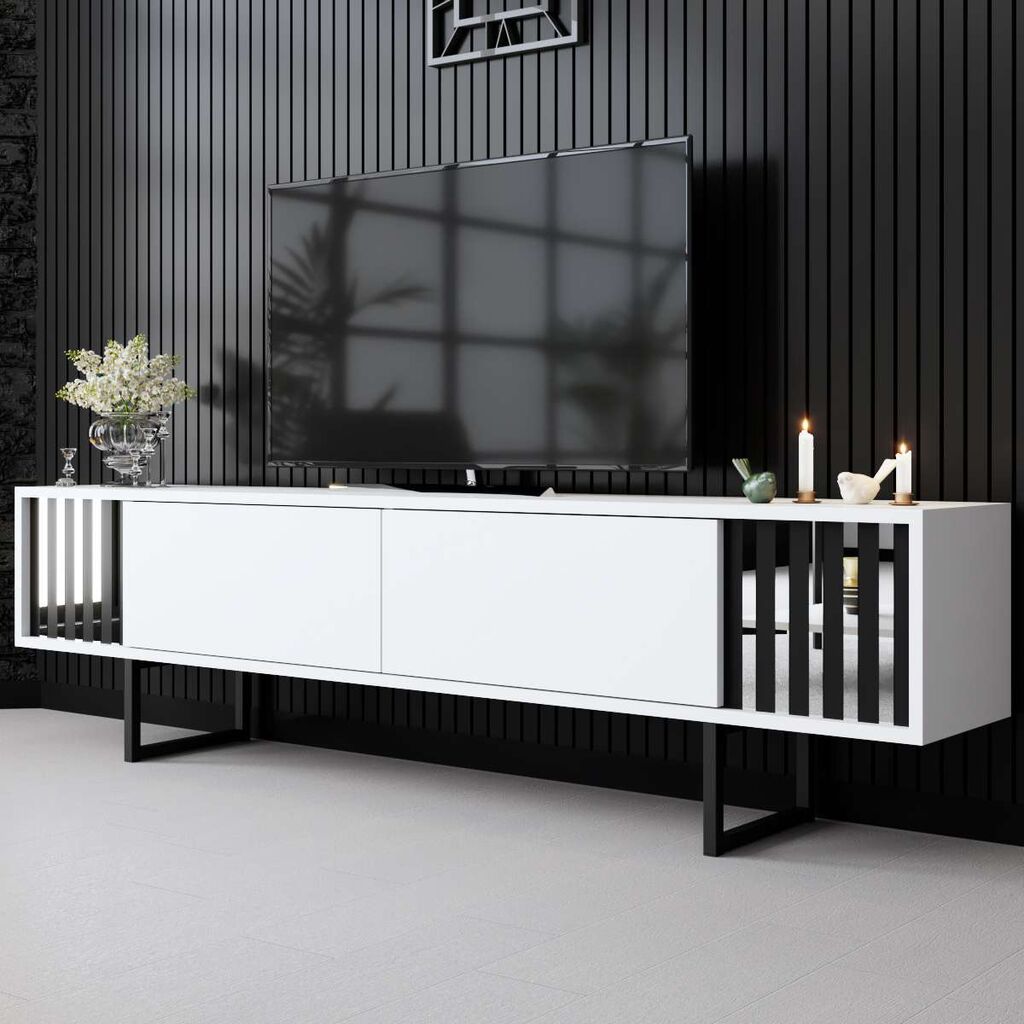 Hanah Home TV komoda Chrome Line, 180x48x30 cm, Bijelo-Crna